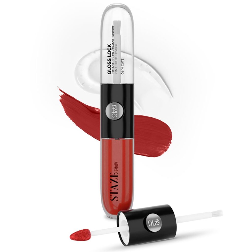 Staze 9to9 Gloss Lock 2-In-1 Liquid Lipstick | Lip Gloss For Long-Lasting Fuller & Plump Lips | Transfer-Proof & 12h Long Stay with Intense Color Payoff | Lightweight & Comfortable|06 I'm Feisty|7g