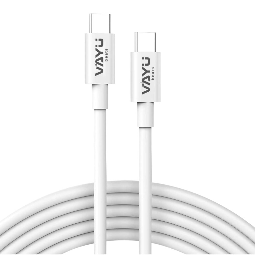 C-C 65W Fast Charging Cable (1M, White) | USB Type-C to Type-C PD Cable for iPhone 15, Laptops, Tablets, Smartphones | 480Mbps Data Sync | ABCC-60 | Durable & Efficient Power Delivery
