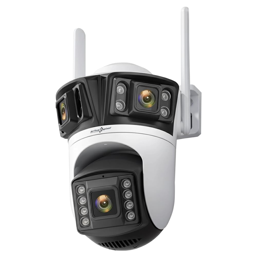 Active Pixel A9 4+4+4MP Triple Lens WiFi Outdoor Security Camera | 8 LED Full-Color Night Vision | 360° PTZ | Motion Tracking | Human Detection | Two-Way Audio | Waterproof CCTV for Home & Office