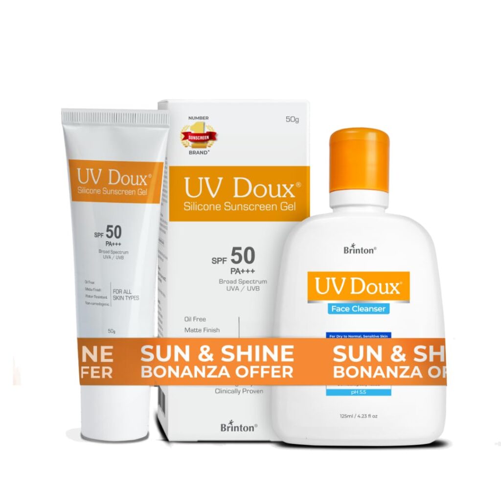 UV Doux Silicone Sunscreen Gel SPF50 PA+++ 50gm & UV Doux Face Cleanser 125ml Combo | Ultimate Skincare Duo for Sun Protection & Deep Cleansing | Non-Greasy, Dermatologist-Tested | Benzene free