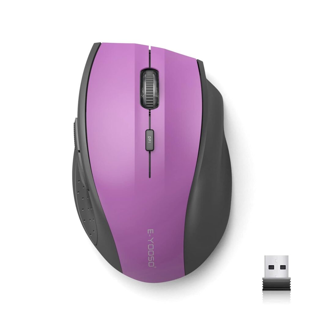 E-YOOSO Wireless Mouse, Computer Mouse 18 Months Battery Life Cordless Mouse, 5-Level 2400 DPI, 6 Button Ergo Wireless Mice, 2.4G Portable USB Wireless Mouse for Laptop, Mac, Chromebook, PC(Purple)