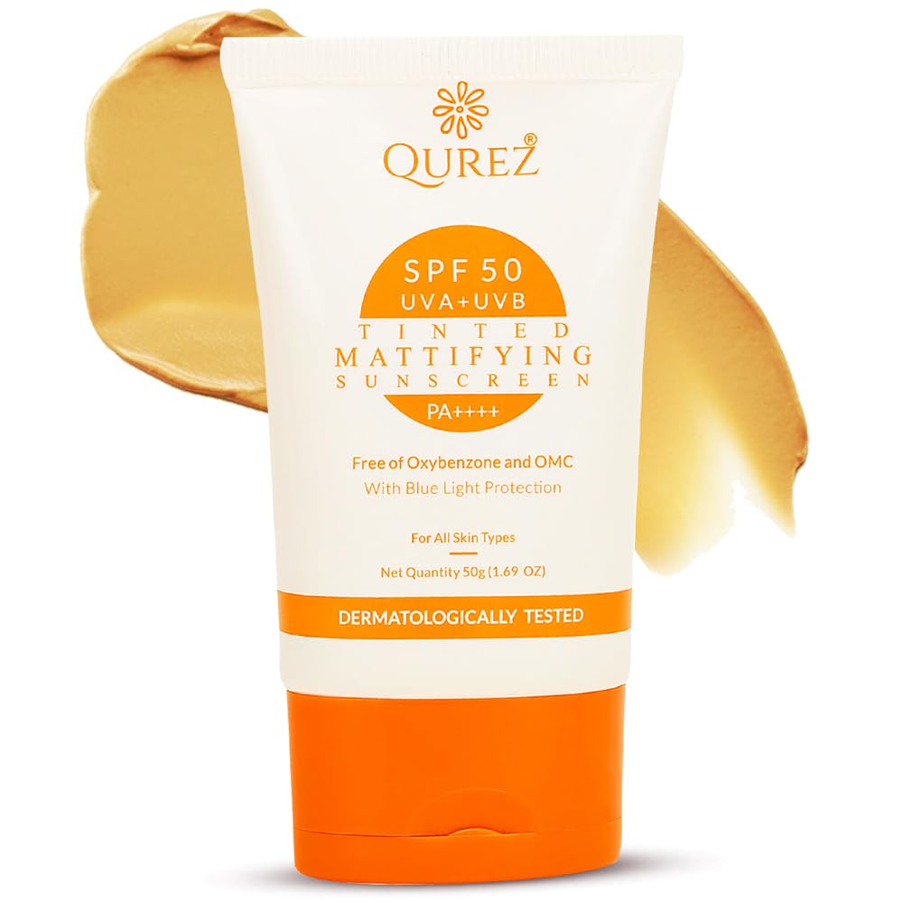Qurez SPF 50 Tinted Mattifying Sunscreen PA++++ 50g | Matte Finish with No White Cast | UVA, UVB & Broad Spectrum Blue Light Protection | Dermatologically Tested | For All Skin Types | For Men & Women