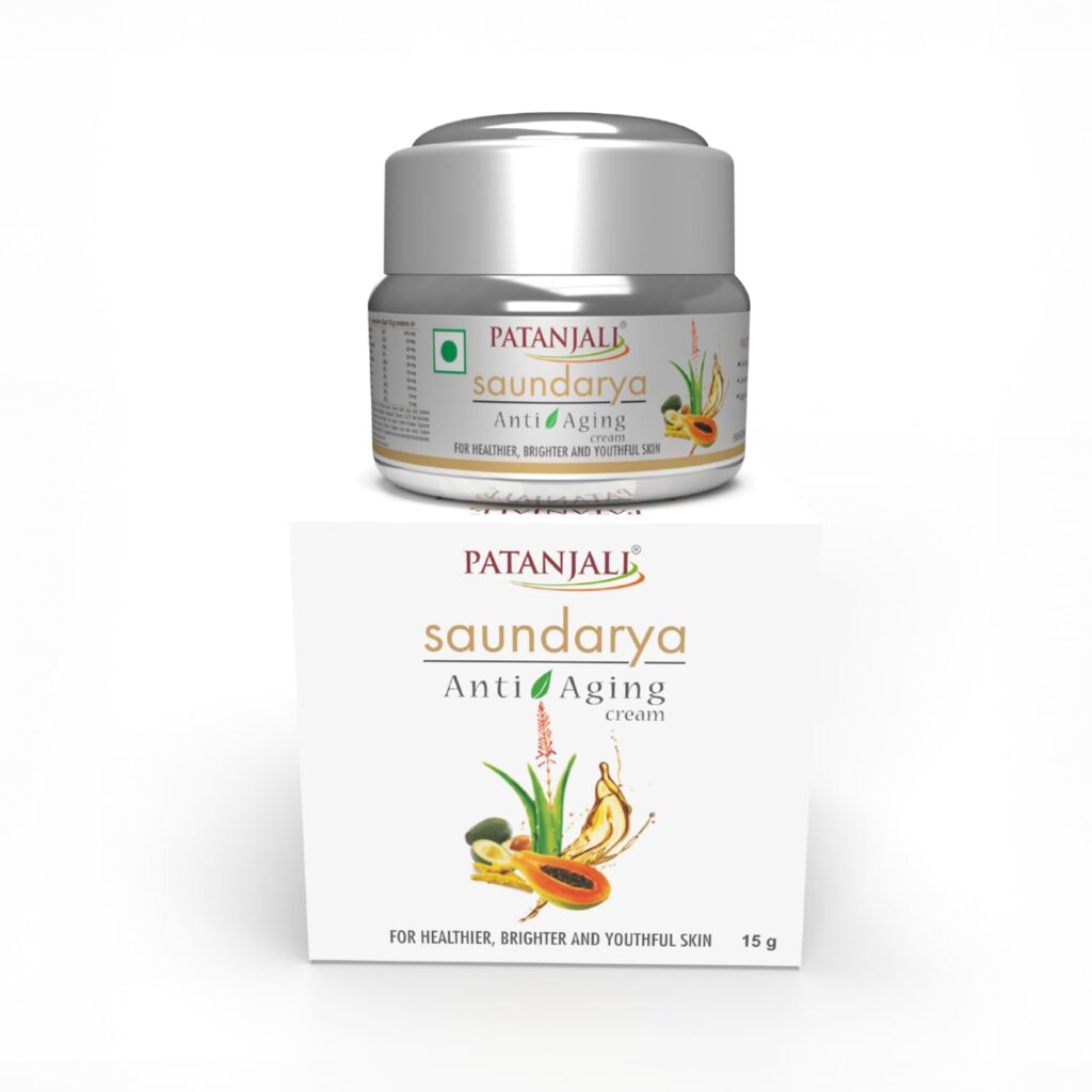 Patanjali Saundarya Anti-Aging Cream 15g, Advanced Formula with Natural Ingredients, Face Moisturizer Anti Wrinkle Cream For Women With Healthier, Brighter, Youthful Skin, Face and Smooth Fine Lines