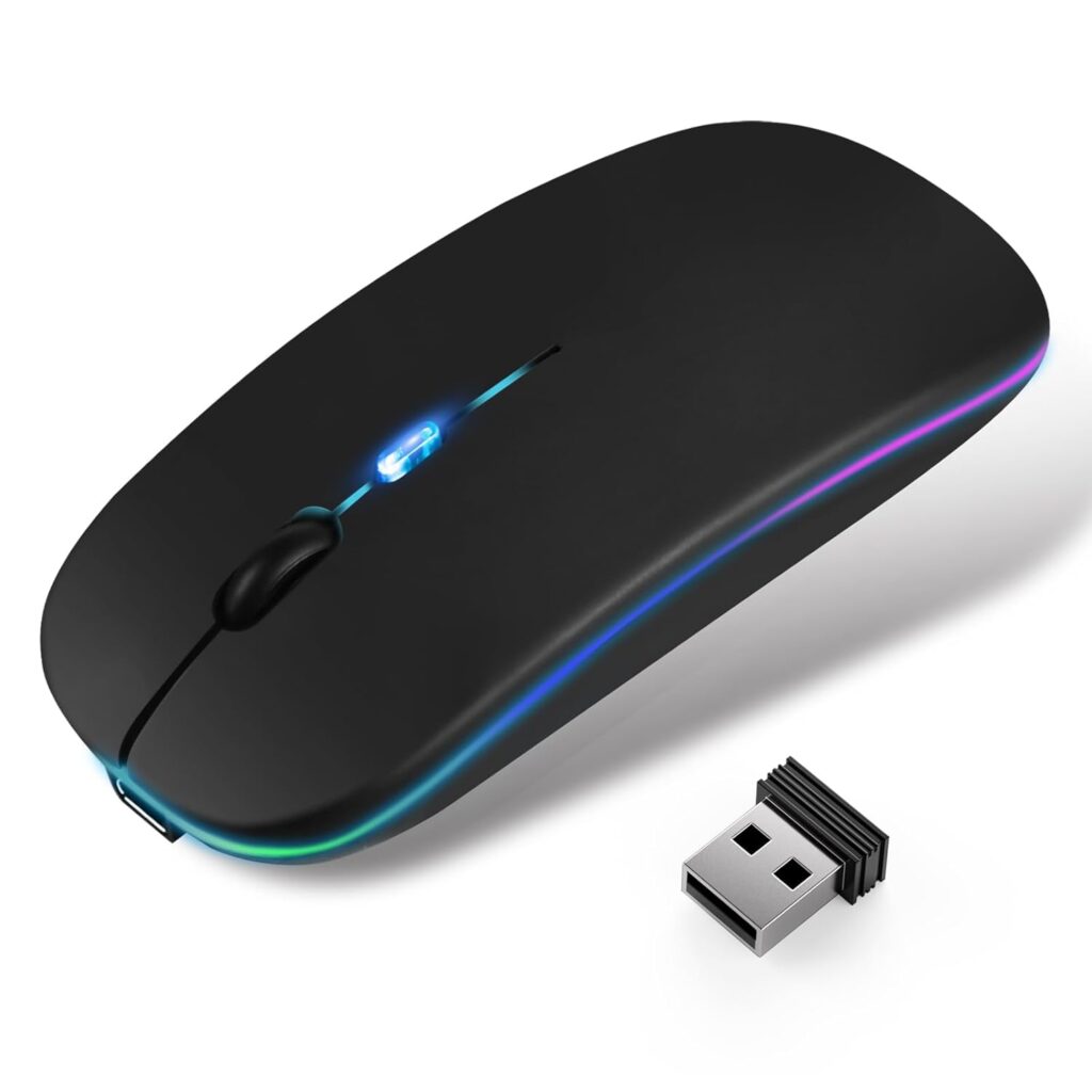Wireless Mouse, Ultra-thin & Type-C Rechargeable, Silent 3DPI Mode, 2.4 GHz, 7 Color Light, Optical, High Precision, Power Saving Model, Portable, Easy Connection, Small, Durable, Compatible with PC,
