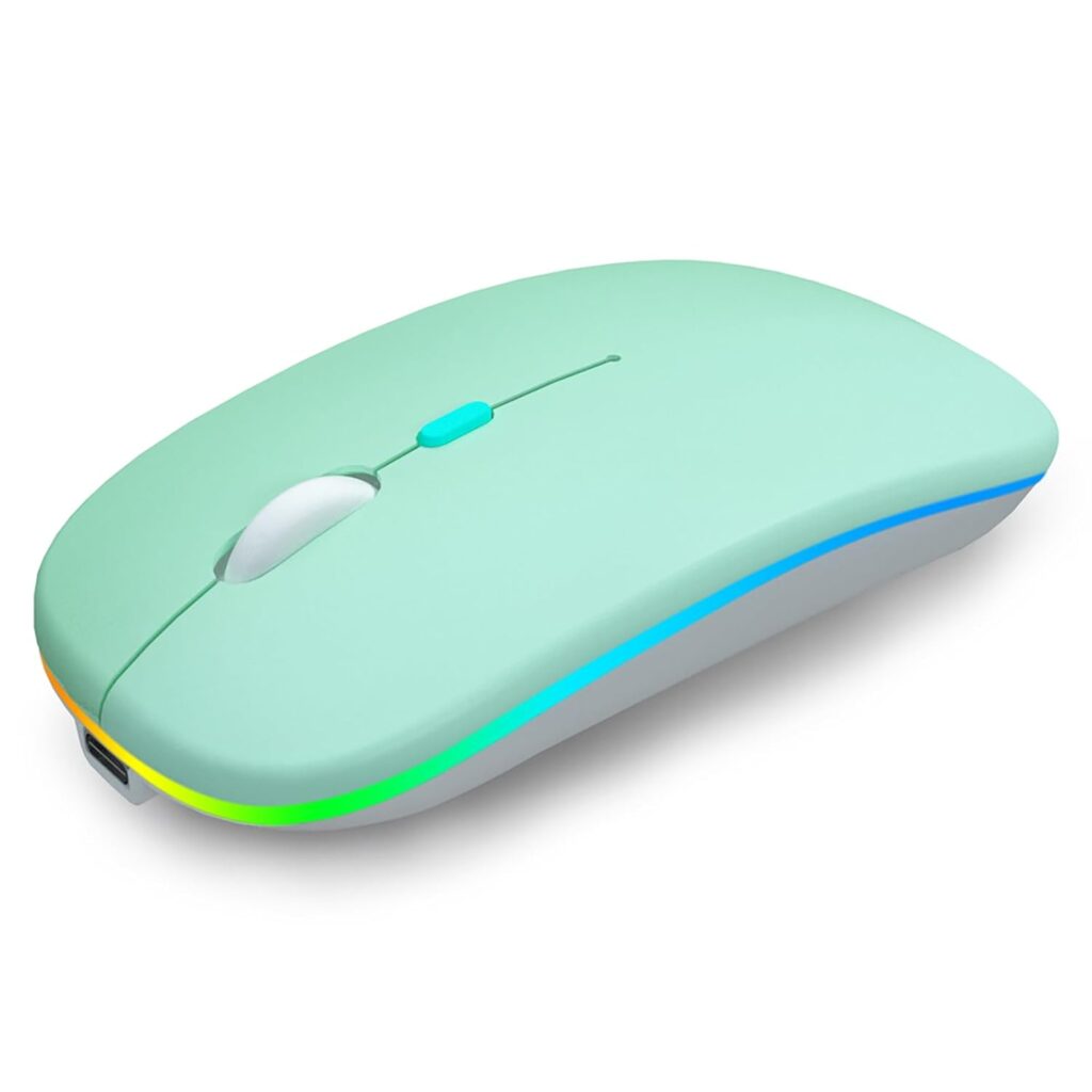 Wireless Bluetooth Mouse - Rechargeable Laptop Mice - with LED Lights,Dual Mode(Bluetooth 5.2 & Portable USB 2.4G) Connection,Silent Computer Mouse for Laptop,iPad,Tablet,MacBook,& PC(Green)
