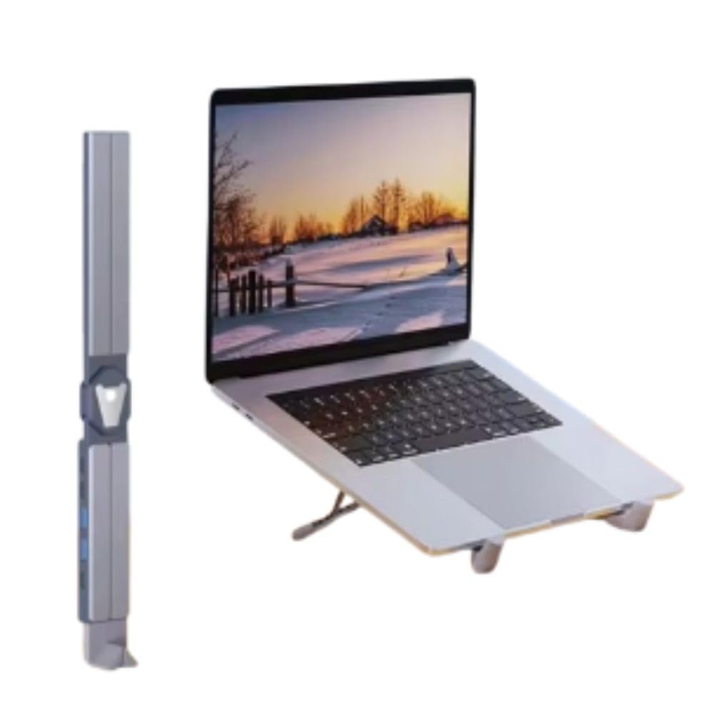 Laptop Stand with Docking Station | 4-Port USB Hub | 100W PD Charging | Adjustable Laptop Riser | Foldable Aluminium Holder | USB-C & USB-A Ports | Universal Accessories & Charging Cable