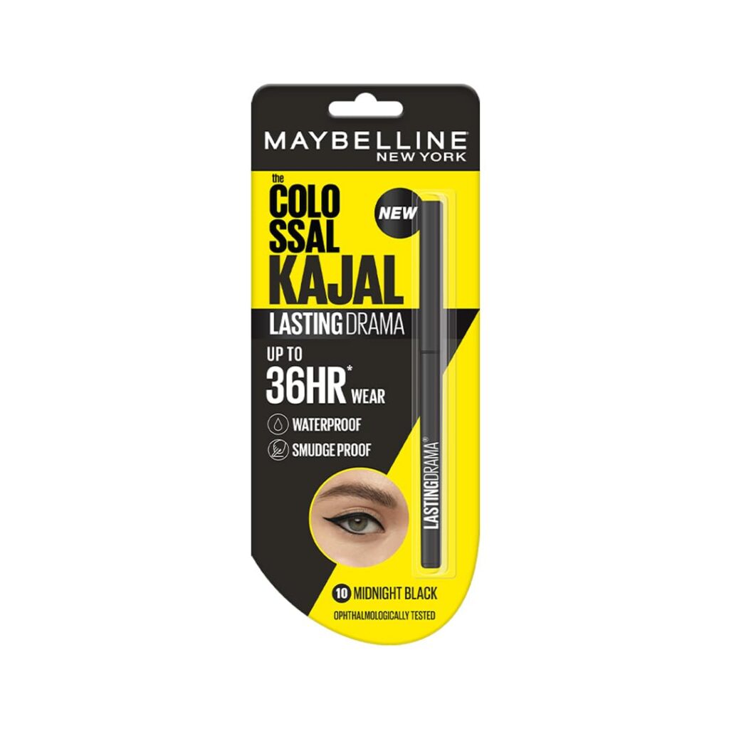 Maybelline New York Colossal Lasting drama Kajal - 36H Wear, Waterproof, Smudge Proof Kajal - 10 Midnight Black, 0.31g