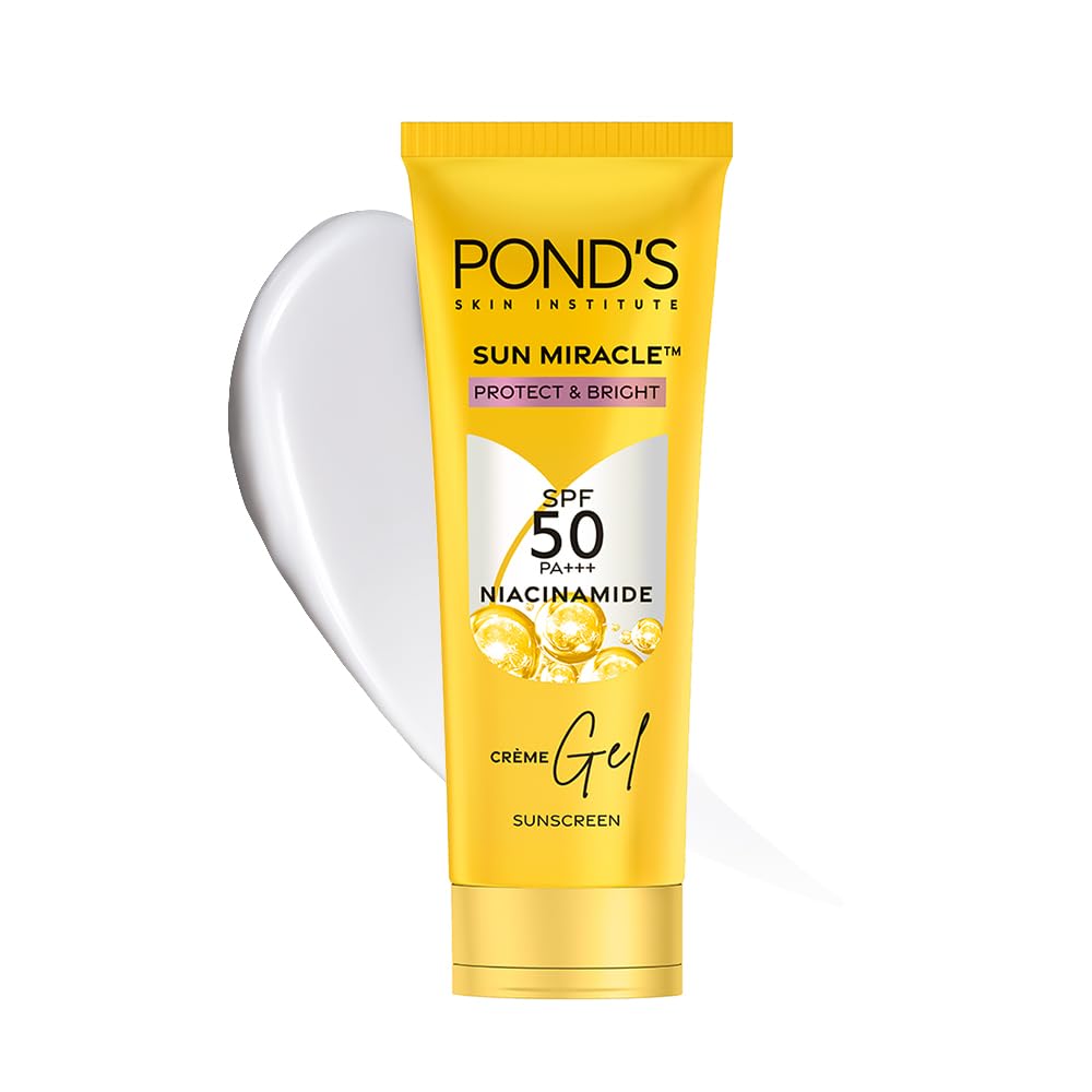 POND'S All Sun Miracle SPF 50 PA+++ Crème Gel Sunscreen -Protect & Bright,With 3% Niacinamide,Fade Dark Spots in 4 Weeks,Lightweight,No White Cast 12g.