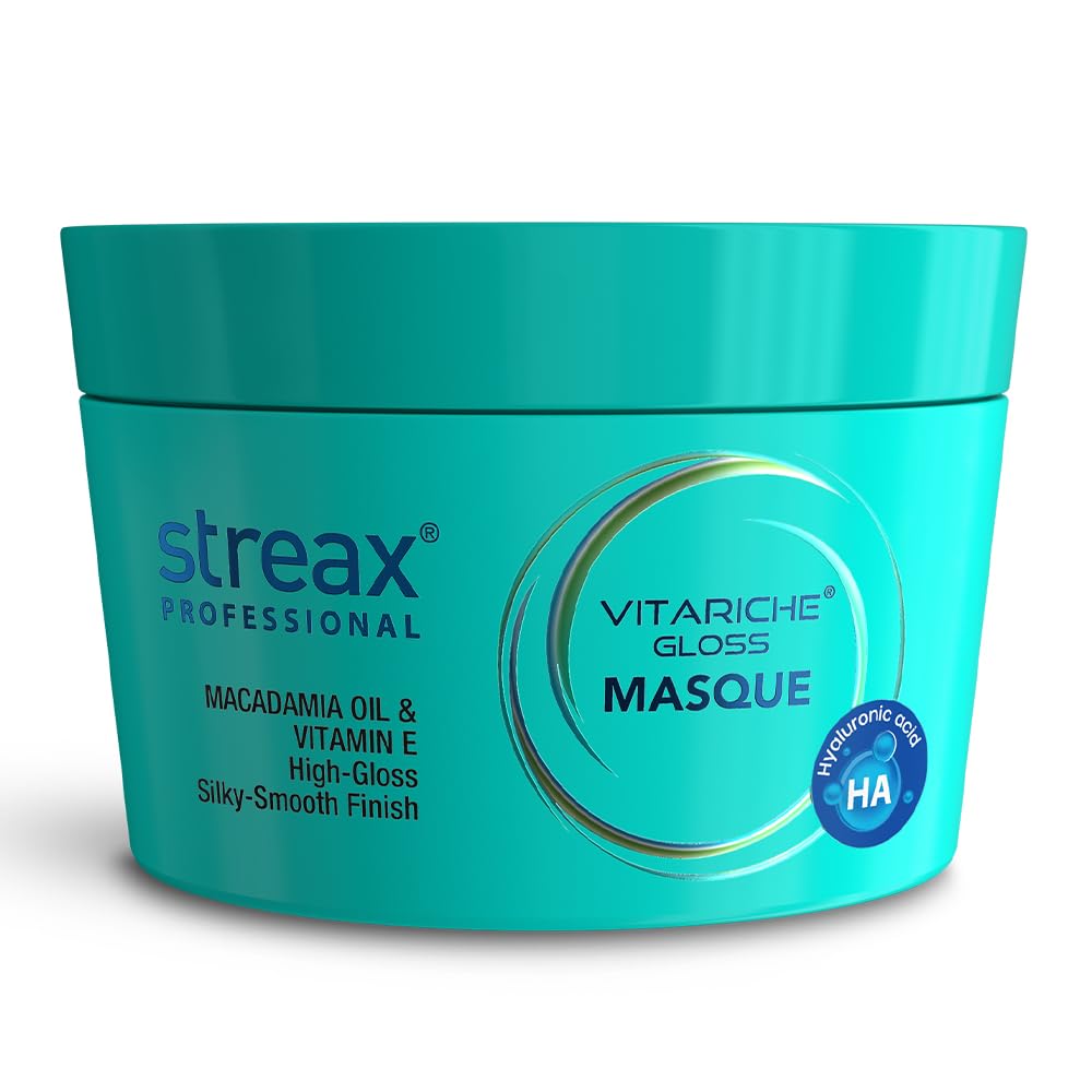 Streax Professional Vitariche Gloss Hair Mask With Hyaluronic Acid- 200gm, Deep Conditioner for Dry, Damaged & Frizz free Hair, Hydrating Masque with Hyaluron Molecules, Sulfate & Paraben-Free, Hair Mask for Frizzy Hair, For Smooth, Shiny, Bouncy, Hydrated Hair