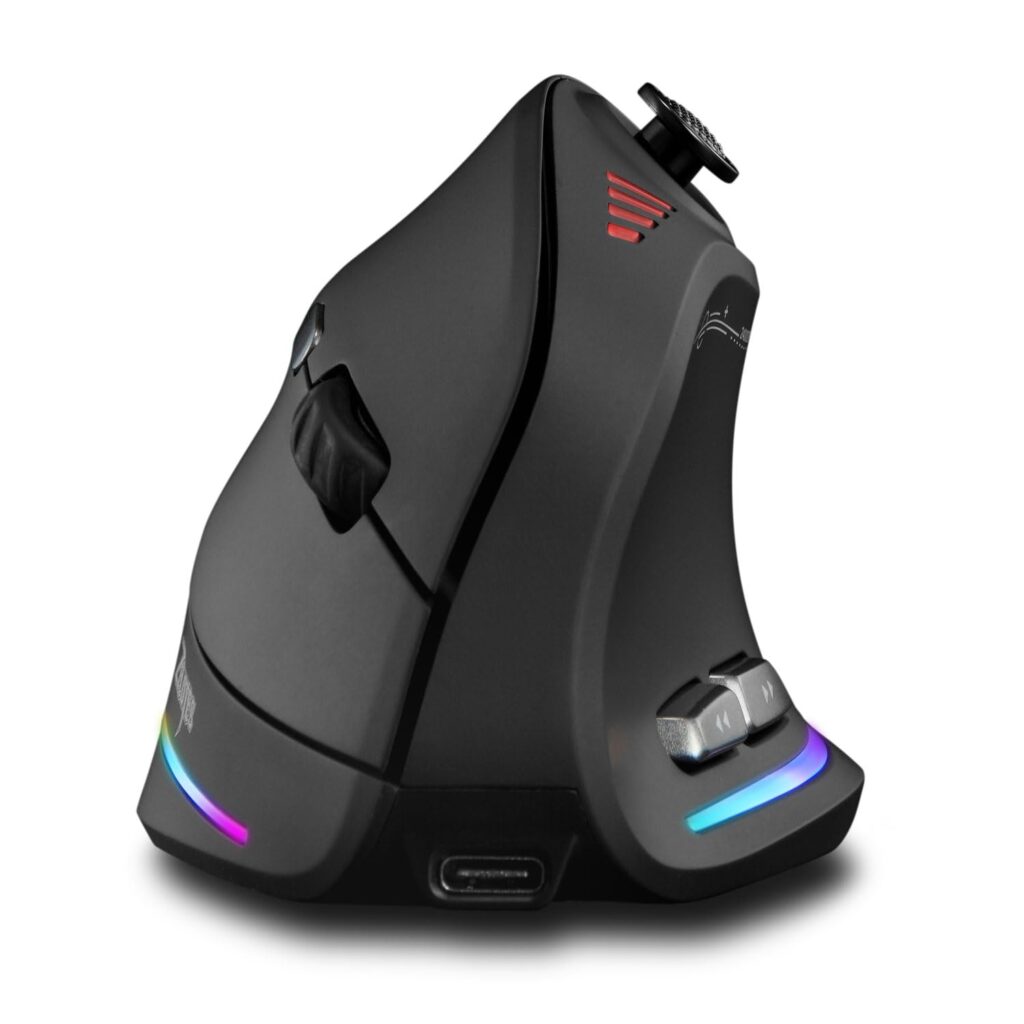 TKMARS Wireless Ergonomic Vertical Gaming Mouse with Joystick, Bluetooth & 2.4G, 12 Programmable Buttons, Adjustable 24000 DPI, Rechargeable RGB Computer Mouse for PC, MacBook & Laptops