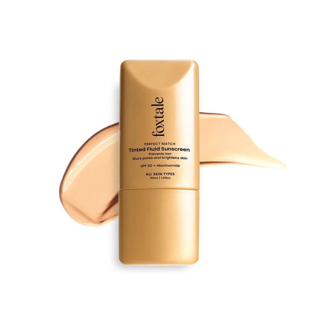Foxtale SPF 50 Tinted Sunscreen PA++++ - Sand | Niacinamide & Vitamin E | UVA/UVB Protection + BB Cream + Foundation in 1 | Blurs Pores, Evens Tone, Non-Oily Glow | Suitable for All Skin Types | 50ml