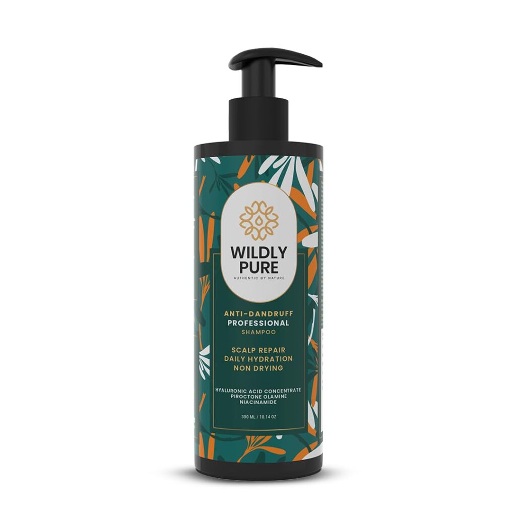 Wildly Pure Professional Anti Dandruff shampoo| Hyaluronic Acid, Piroctone Olamine & Niacinamide| 72% less in Dandruff in 3 wash | Regulates Sebum, Reduce Itchiness, redness | Chemical free | Men & Women | 300mL (Calm)
