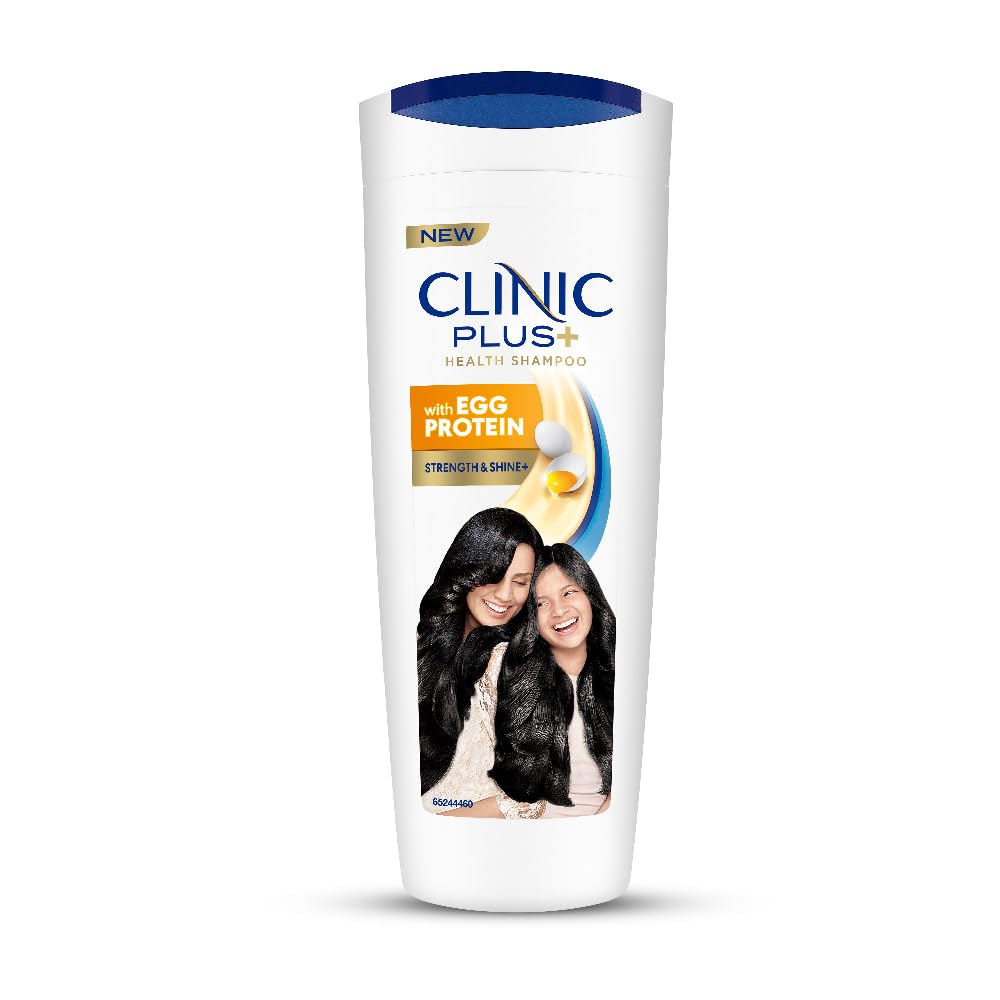 CLINIC PLUS Strength & Shine Shampoo, 355 ml, for Shiny and Healthy Hair, with Egg Protein, Strengthens Hair Strands, Suitable for all Hair Types