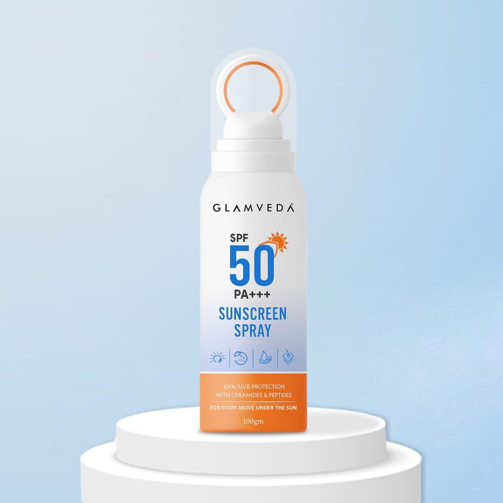 Glamveda Body Sunscreen Spray SPF 50 PA+++ | Broad Spectrum UVA/UVB & Blue Light Protection | With Ceramides, Peptides & Niacinamide | Quick-Absorbing, Waterproof, No White Cast | Men & Women |100 gm