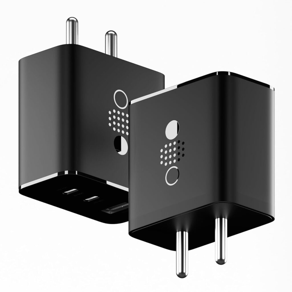 Original 65W GaN Trio Fast Charger | 3-Port USB-C & USB-A Wall Adapter | Super Fast Charging for Nothing Phone (CMF/1/2/2a/2a Plus/3a/3a Plus), Tablets & Samsung Galaxy S24/S25 Series -Kanget