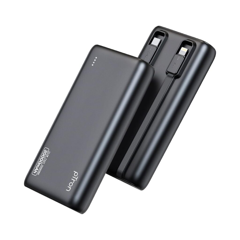 pTron 20000mAh Powerbank w/ 22.5W Fast Charging, USB & Type C Output, Built-in Type C & iOS Cables, Compatible w/Power Delivery, Quick Charge for iPhone, Android Mobile & Tablets, Dynamo Storm(Black)