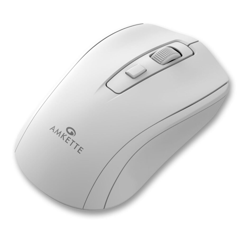 Amkette Hush Pro Astra Wireless Mouse with Advance 2.4 Ghz Connectivity, Silent Switch, Ergonomic Design, High Precision 3 DPI Settings, Mouse On/Off Switch, Smart Auto Sleep Function (White)