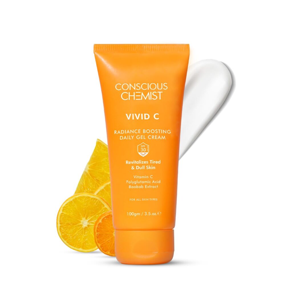 Conscious Chemist® Vitamin C Cream with SPF30 PA+++ | 100g | Vitamin C Brightening Moisturizer, Face Cream for Men & Women, Daily Gel with Polyglutamic Acid for Healthy & Bright Skin, All Skin Types - Vivid C
