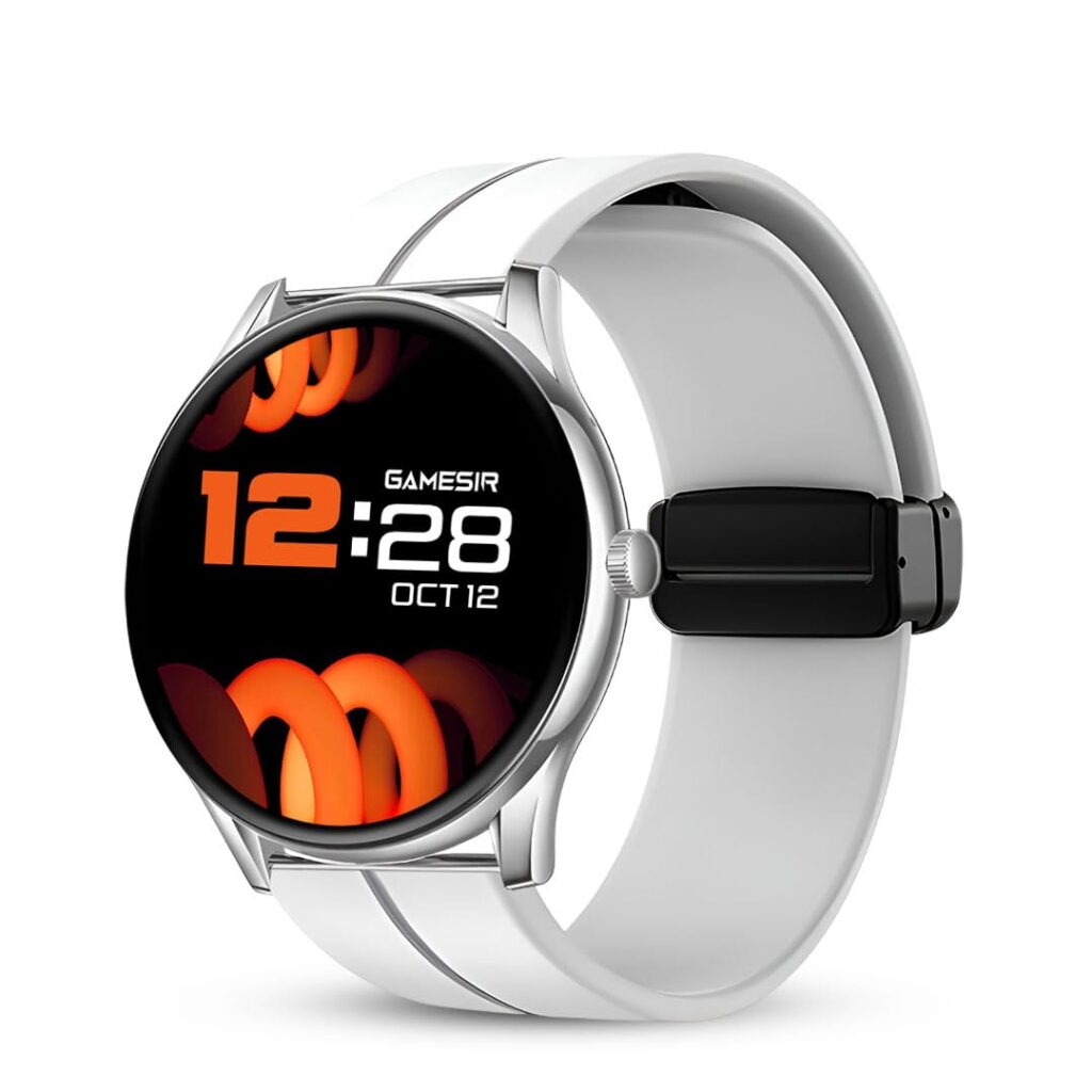 GameSir Glavito Round Dial Smartwatch with 1.49" AMOLED Display, 100+ Sports Modes, IP67, Bluetooth Calling, Functional Crown Control, Health Tracking, 100+ Watch Faces, Men & Women (Magnetic White)