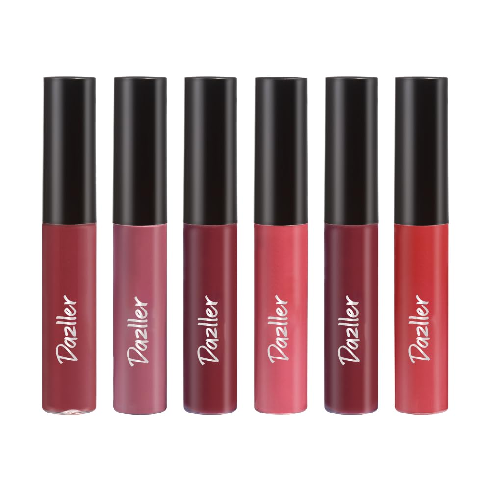 Dazller Lip Colour Lipstick Combo Pack of 6|Vibrant Matte Liquid Lipstick for Women|Long Stay|Smudge-Proof|Non-Transfer|Nude Mood|16.8g