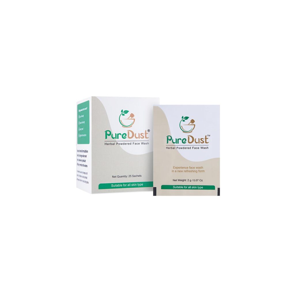 PureDust Natural Herbal Powder Sachets for all skin types - Pack of 25, 50 g - Helps in Reducing Acne and Controls Oil, Travel Friendly and TSA Approved - Upto 100 washes