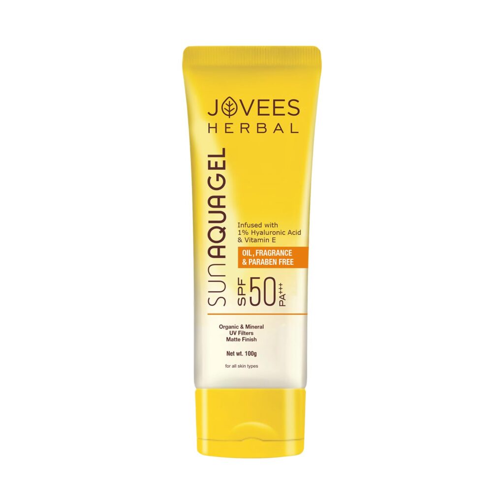 Jovees Herbal Sun Aqua Gel SPF 50 PA+++ | Lightweight, Water-Like Texture | 1% Hyaluronic Acid | Non-Greasy, No White Cast | Perfect for Oily & Combination Skin 100g