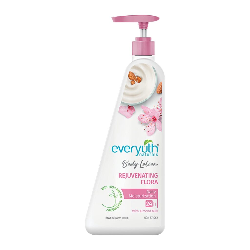 Everyuth Naturals Rejuvenating Flora Body Lotion 500ml for men & women | 24Hr Hydration | Deep Moisture Care for Dry Skin | Enriched with 100% Natural Almond Milk | Smooth, Radiant & Healthy Looking Skin Care