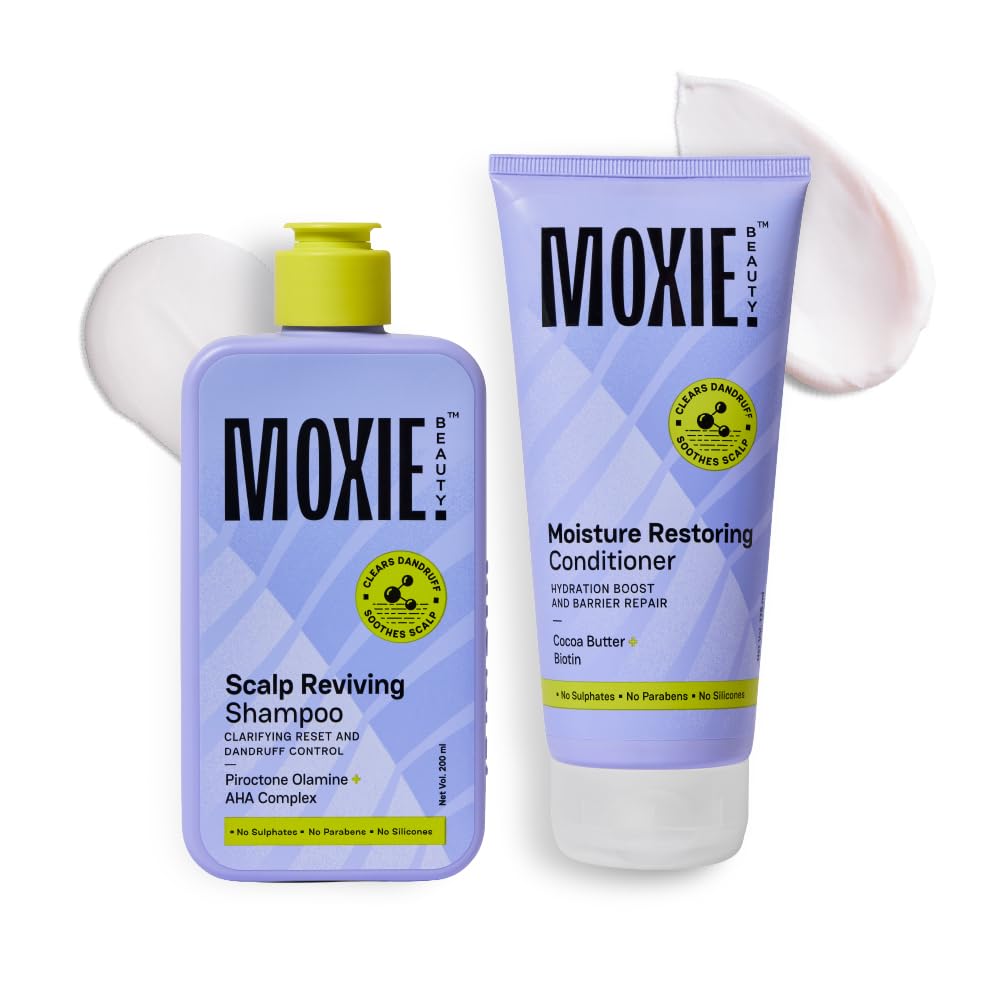 Moxie Beauty Scalp SOS Wash Duo | Clarifying Reset & Deep Hydration | Piroctone Olamine, AHA Complex, Cocoa Butter & Biotin | Clears Dandruff & Soothes Scalp | Paraben, Sulphate & Silicone-Free | Scalp Reviving Shampoo (200ml) & Moisture Restoring Conditioner (175ml)