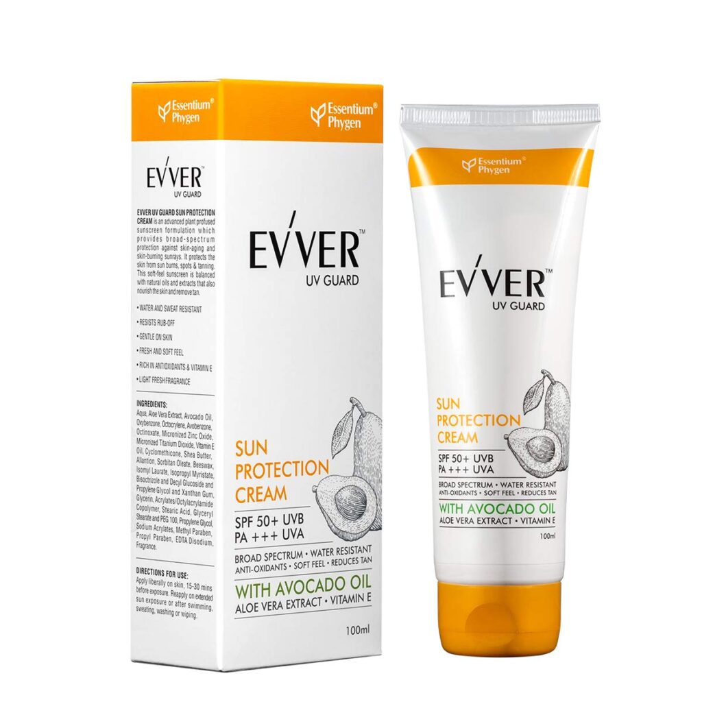 EVVER UV Guard Sunscreen SPF 50 Pa+++ | With Avocado Oil, Aloe Vera & Vitamin E | Broad Spectrum Sunscreen for Oily Skin, Dry Skin | for Women and Men | 100ml
