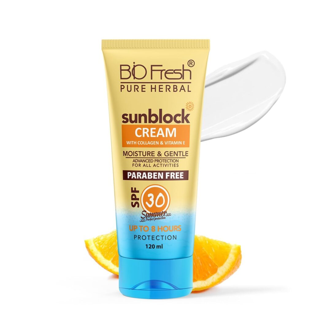 BIOFRESH HERBALS Sunblock Cream Combo Set SPF 30-120ml Moisturizer Sunscreen with Collagen & Vitamin-E Protects UVA & UVB Rays for Oily, Dry, Acne-prone Skin No White Cast Sunscreen