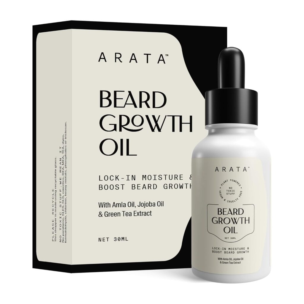 Arata Beard Growth Oil (30 ML) | Infused With Amla Oil, Jojoba Oil & Green Tea Extract | Lock-In Moisture & Boost Beard oil