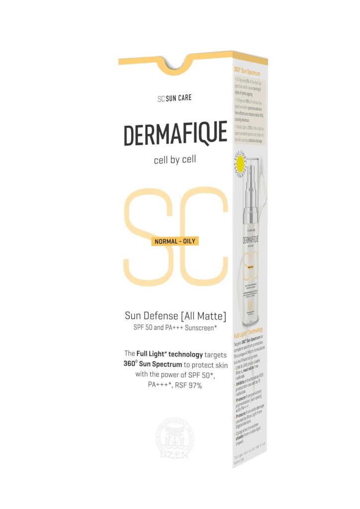 Dermafique Sun Defense All Matte, SPF 50, PA +++ Sunscreen 30g, Normal - Oily Skin, 360° Sun Spectrum Protection, Prevents Tanning, Pigmentation & Photaging, UVA,UVB,IR & Visible Light Protection, Dermatologist Tested on Indian Skin, for Men & Women