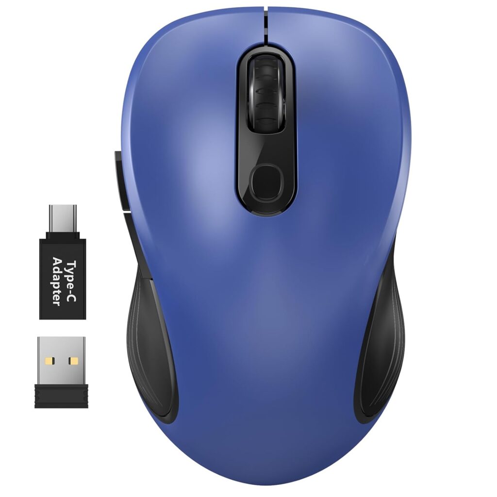 WisFox 2.4G Wireless Mouse for Laptop, Ergonomic Computer Mouse with USB Receiver and 3 Adjustable Levels, 6 Button Cordless Mouse Wireless Mice for Windows Mac PC Notebook (Blue)