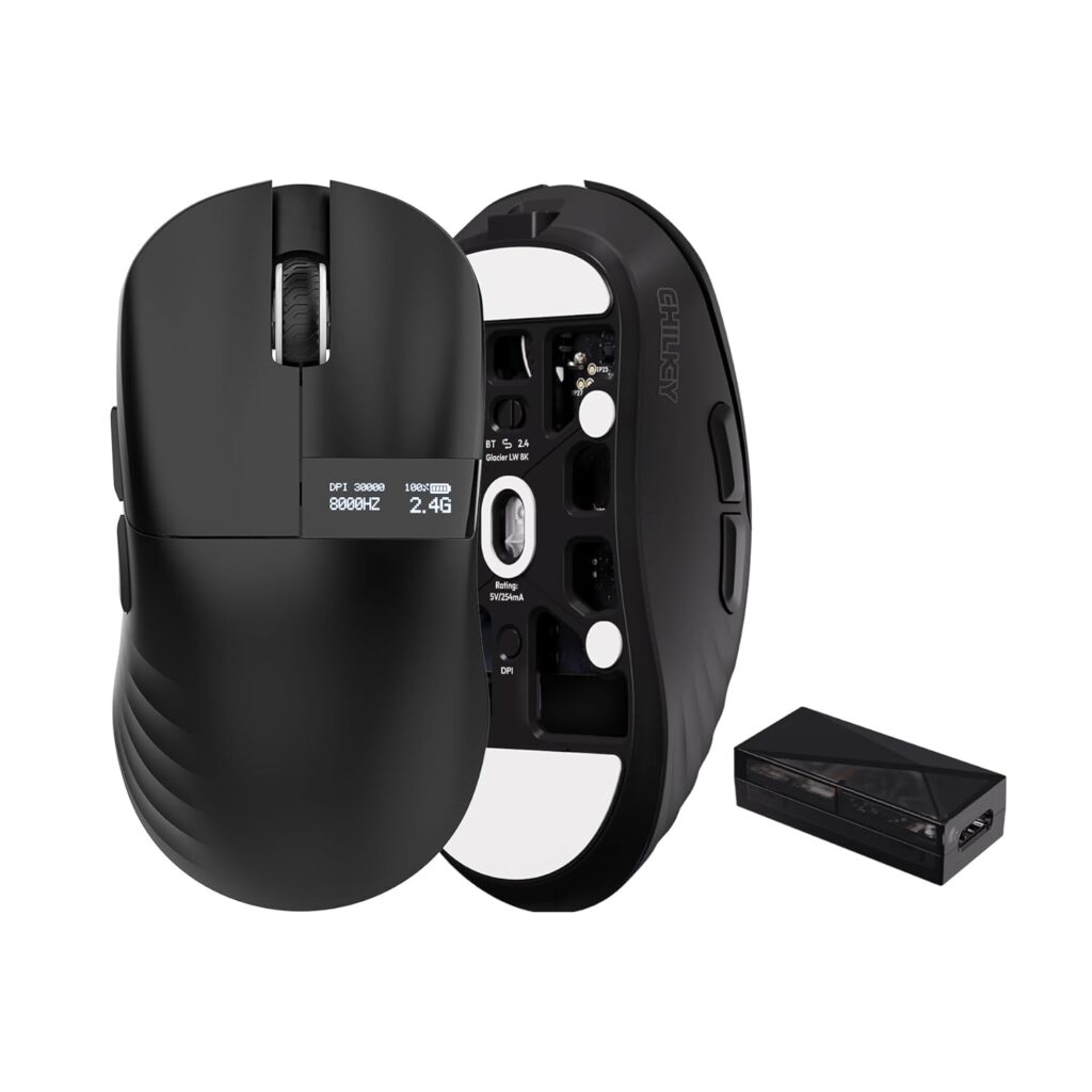 Chilkey Glacier LW 8K M Wireless Gaming Mouse with Screen - 49g Super Lightweight - Dual 8K Polling - Maximum 30000 DPI - Optical Switch - Tri-Mode 2.4G/USB-C/Bluetooth 5.2 - Black