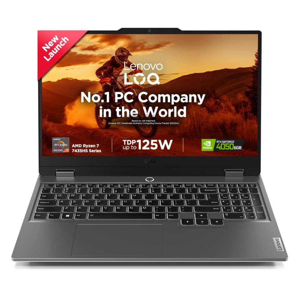 Lenovo LOQ AMD Ryzen 7 7435HS| NVIDIA RTX 4050 6GB (16GB RAM/512GB SSD/144Hz Refresh Rate/15.6" (39.6cm)/Windows 11/Office Home 2024/3 Mon. Game Pass/Grey/2.4Kg), 83JC00MVIN AI Gaming Laptop