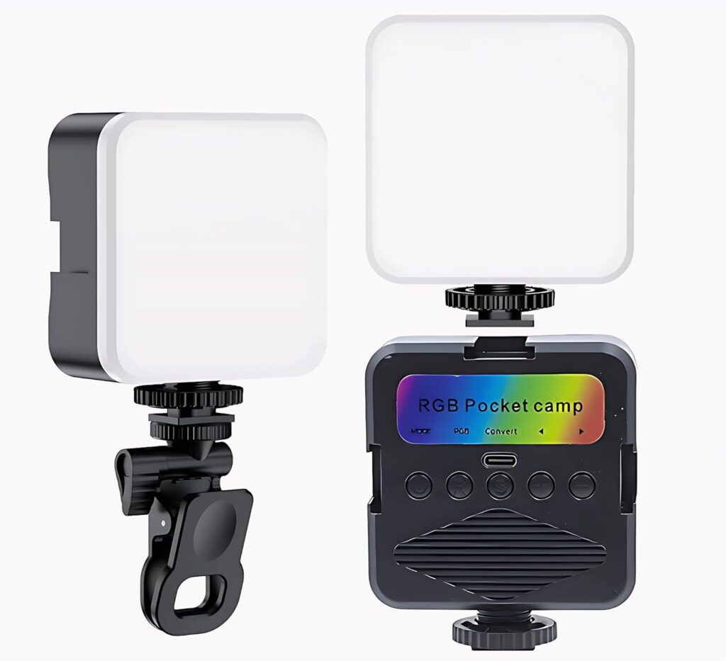 LED Pocket Video Mobile Light | Selfie, Video, Photography, Meeting, Lighting Dimmable & Rechargeable Type C, 3200K-6500K | LED Light for Computer, Tablet, Smartphone, DSLR Camera with Screen Clip