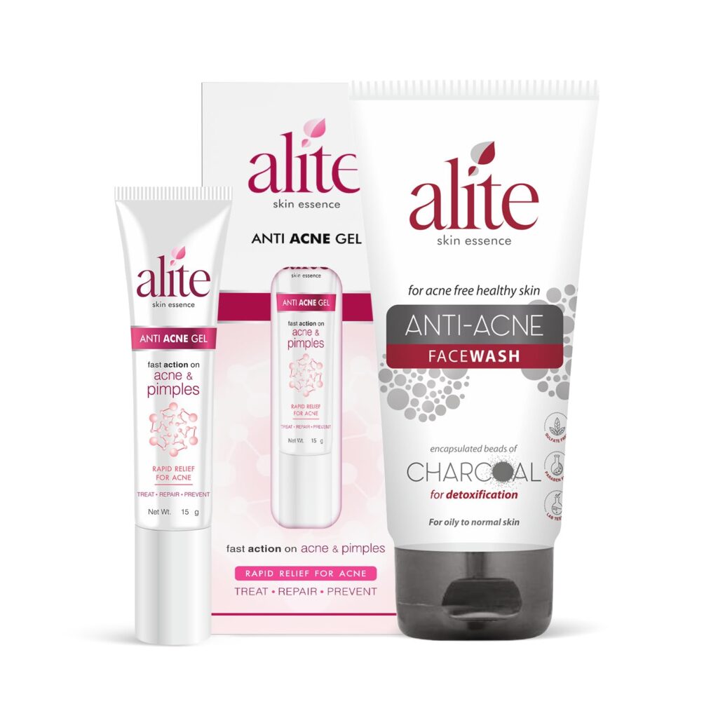 Alite Anti-Acne Skincare Kit for All Skin Types – Acne Spot Gel (15g) with Tea Tree & Neem Oil + Charcoal Face Wash (70g) for Detoxifying & Pimple-Free Skin | Unisex Skincare Routine Combo