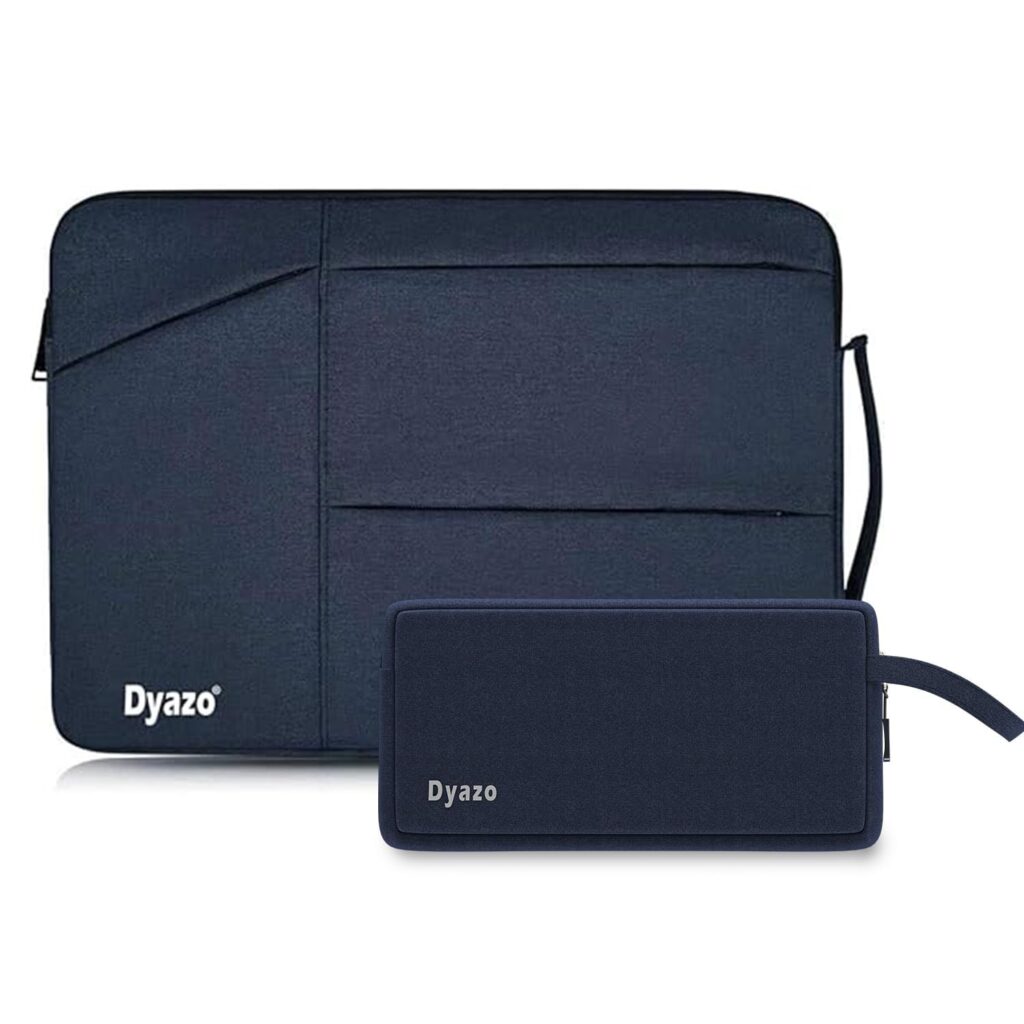 Dyazo 14.1 Inch Laptop Sleeve Case with Three Front Pocket | Water Resistant & Shockproof Protective Cover with Charger Pouch | Compatible for HP, Dell, Lenovo, Acer, Asus and Other Notebooks (Blue)