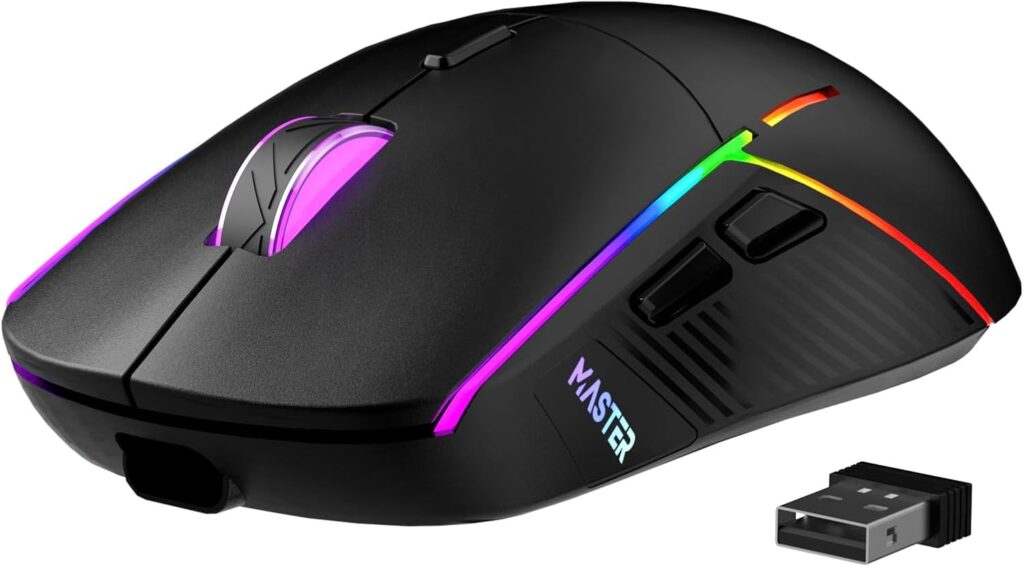 FFJ Wireless Gaming Mouse, 24000 DPI, Tri-Mode 2.4G/USB-C/Bluetooth 5.3 Gaming Mouse Wireless, RGB Programmable Mouse Gamer, 75Hrs Battery Life, Rechargeable Gaming Mice for PC, Mac, PS5, Xbox - Black