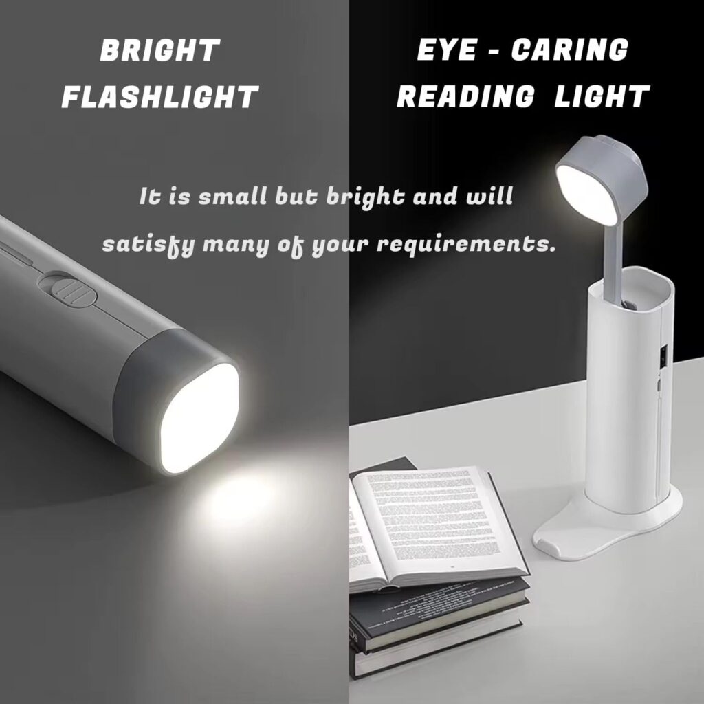 Rechargeable LED Table Light with Power Bank (5000mAh) – 3-Color Adjustable Handheld Desk Lamp, Eye Protection Table Lamp with Built-in Phone Holder for Kids Room, Office, Home (White)
