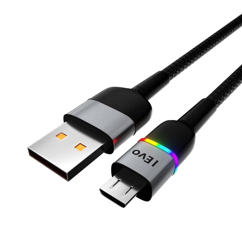 IEVO 3.4A Fast Charging Micro USB Cable with LED Indicator | Nylon Braided Copper Wire | High-Speed Data Sync and Charge | Compatible with Smartphones Tablets Laptops | Durable Flexible (Type M),1M