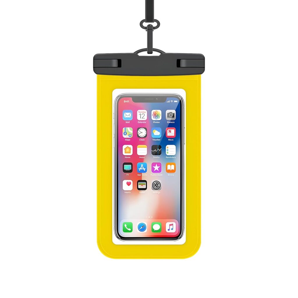 Universal Waterproof Mobile Phone Pouch, Underwater Dry Bag Case with Lanyard (Yellow, Pack of 1)