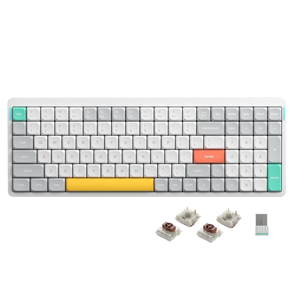 nuphy Air96 v2 Mechanical Keyboard QMK/VIA, 96% Low Profile Wireless Keyboard, Bluetooth 5.1, 2.4GHz and Wired Connection, Compatible with Windows and Mac Systems - Ionic White Switch Brown