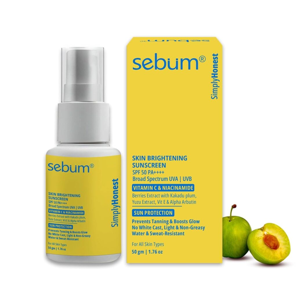 Skin Brightening Sunscreen | SPF 50 PA++++ Broad Spectrum | Water & Sweat Resistant | UVA/UVB Protection | Fades Dark Spots, Boosts Glow | Light, Non-Greasy, No White Cast | For Men & Women | All Skin Types | 50g