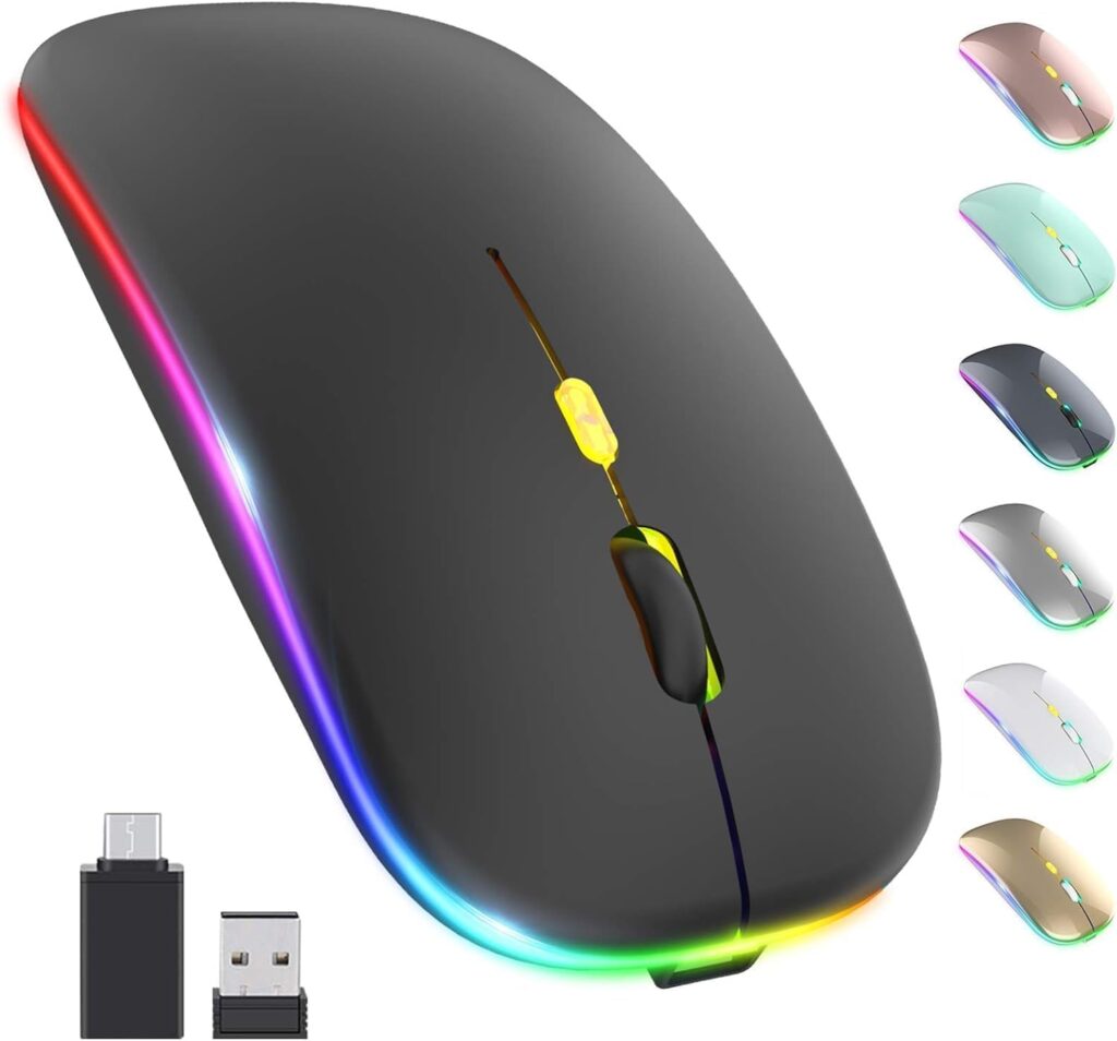 LED Wireless Mouse – Slim & Silent 2.4G Portable Optical Mouse with USB & Type-C Receiver, 3 Adjustable DPI Levels for Notebook, PC, Laptop, and Computer (Black)