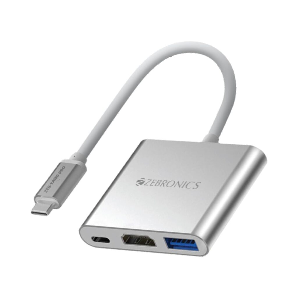 ZEBRONICS TA150 PRO 3 in 1 Type C Multiport Hub with 4K HDMI, USB 3.0, Type C PD - 100 Watts, Aluminium Body, Compatible with MacBook | Samsung DeX | Windows Laptop