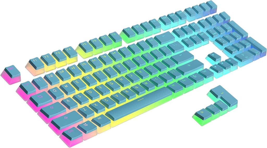 Tobo Pudding PBT Keycaps | 129 Double Shot Translucent ANSI US & ISO Layout | OEM Profile for RGB Mechanical Gaming Keyboard (Sky-Blue)