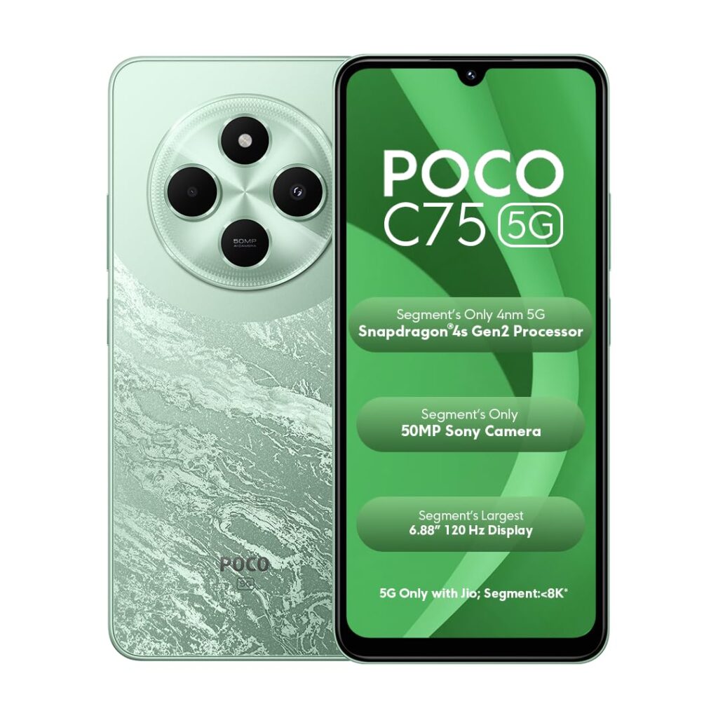 POCO C75 5G Enchanted Green|4GB RAM 128GB ROM|6.88 inch HD+ Display|50MP Camera|5160 mAh Battery