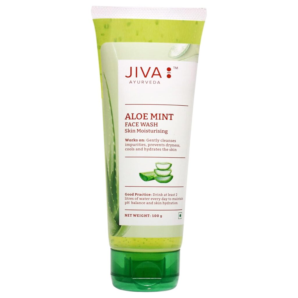 Jiva Aloe Mint Facewash 100gm | 100% Pure & Natural | Deep Cleanses Pores, Hydrates Skin & Reduces Sebum Production | Prevents Acne, Blemishes, Blackheads, Pimples & Breakouts (Pack of 1)