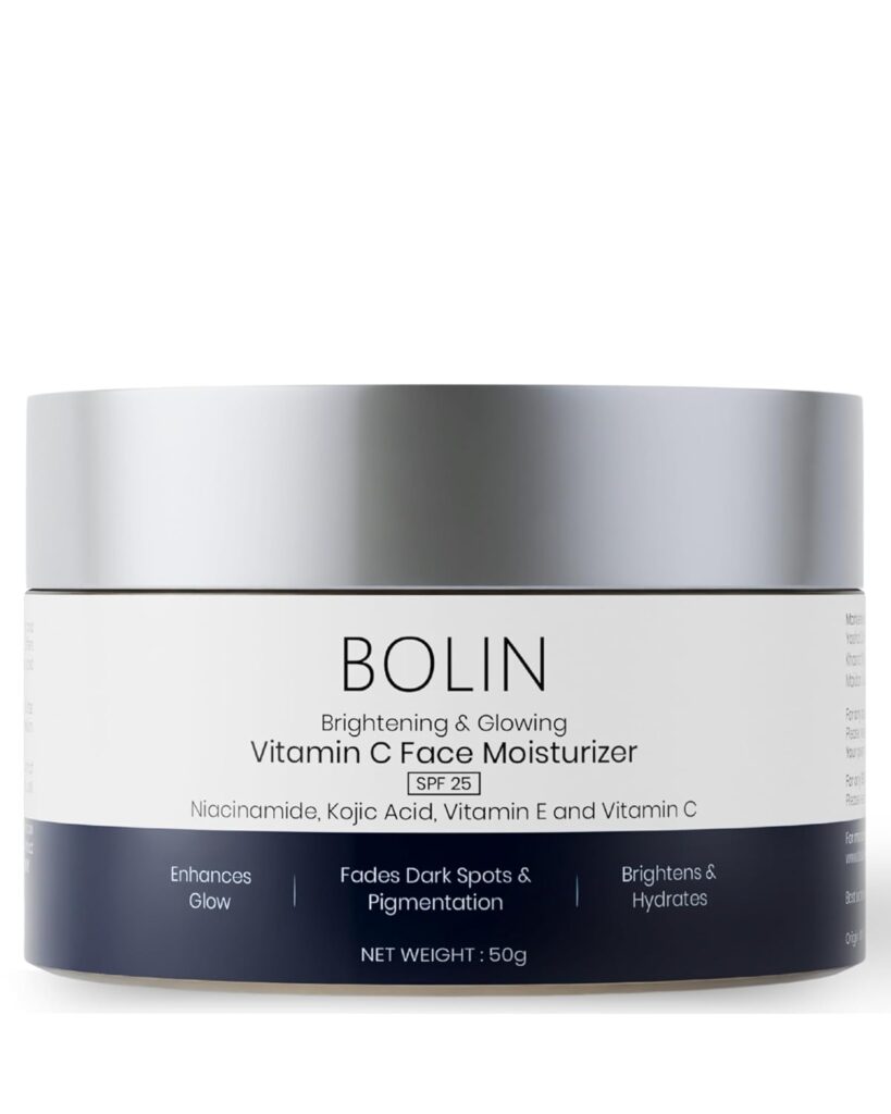 BOLIN Brightening & Glowing Vitamin C Face Moisturizer | with Niacinamide, Kojic Acid, Vitamin E and SPF 25 | Lightweight | For All Skin types | 50g | Paraben Free | Sulphate Free